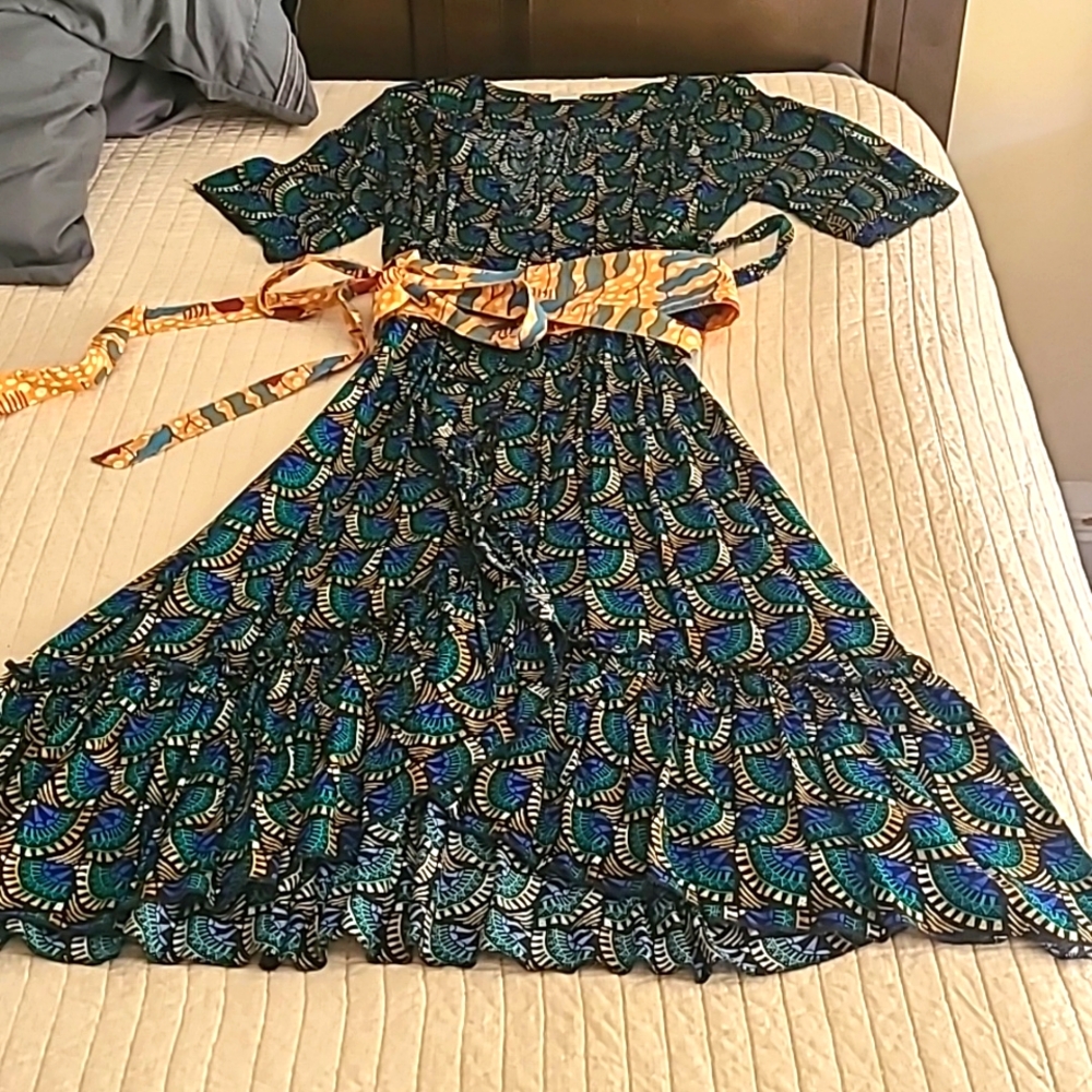 Silk & Salt Peacock Dress with Belt